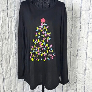 NO BRAND Black Multicolored‎ Christmas Tree Shirt XL